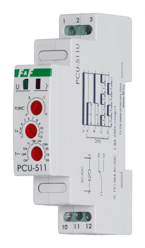 Реле времени PCU-511U 12-264В AC/DC 8А IP20 многофункциональное монтаж на DIN-рейке 35мм