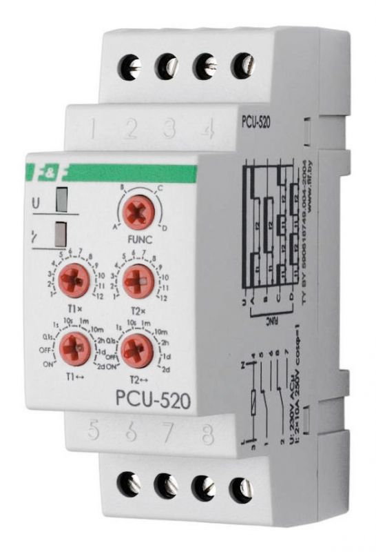 Реле времени PCU-520 230В 2х8А IP20 многофункциональное с 2 независимыми выдержками времени