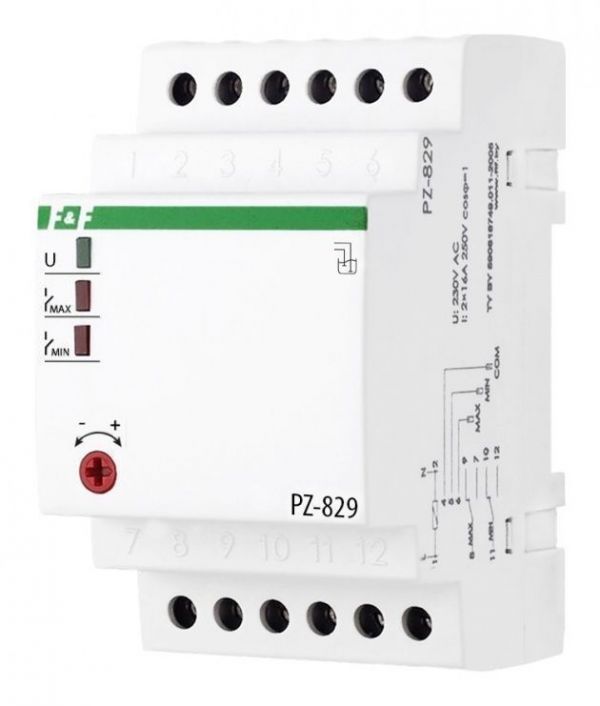 Реле контроля уровня жидкости PZ-829 230В 2х16А двухуровневый монтаж на DIN-рейке 35мм
