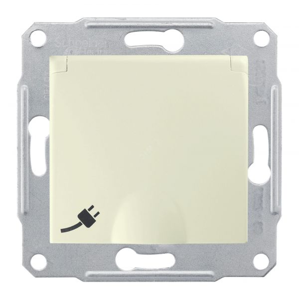 Sedna Розетка с заземлением со шторками с крышкой в рамку бежевая