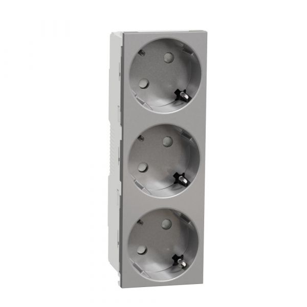 Unica Modular Розетка 3х(2К+З) 45гр, шторки, безвинтовые клеммы АЛЮМИНИЙ