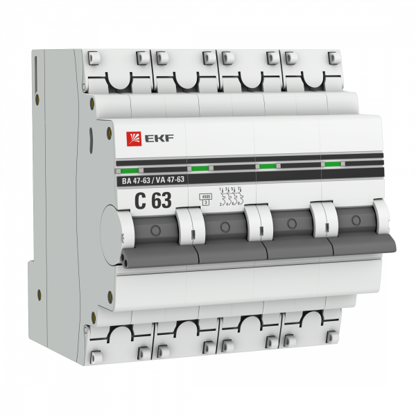Выключатель автоматический четырехполюсный 20А С ВА47-63 4.5кА PROxima